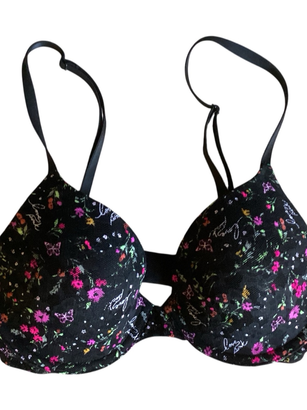 Pink by Victoria’s Secret Black Floral T-shirt Bra size 32C